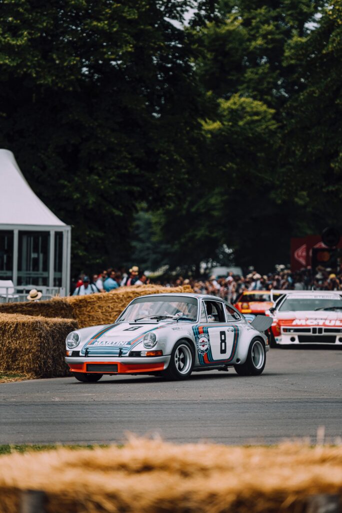 Goodwood Revival Cars in early autumn, driving through the track