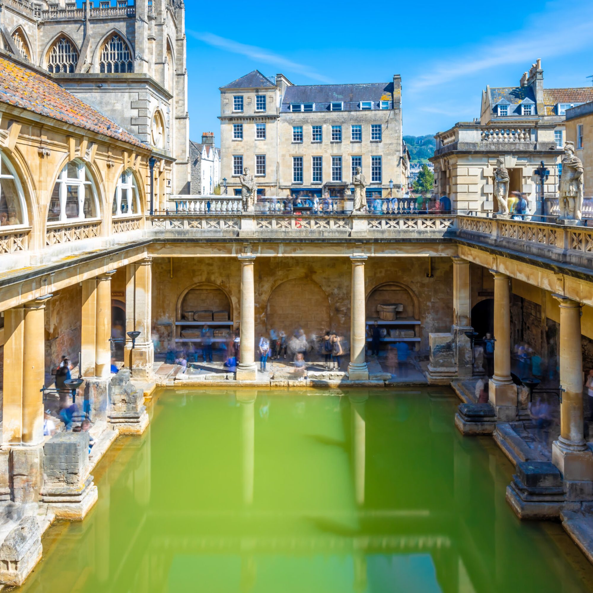 Long,Exposure,View,Of,Roman,Bath,In,Bath,,England