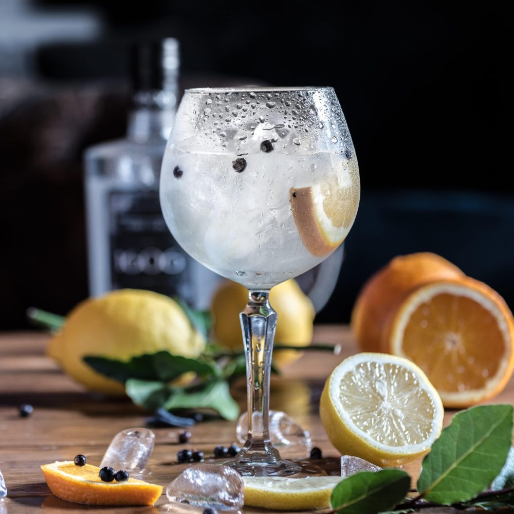 Gin and tonic with lemon and orange. Creating your own, bespoke gin during a Gin Distillery Tour and Tasting Experience