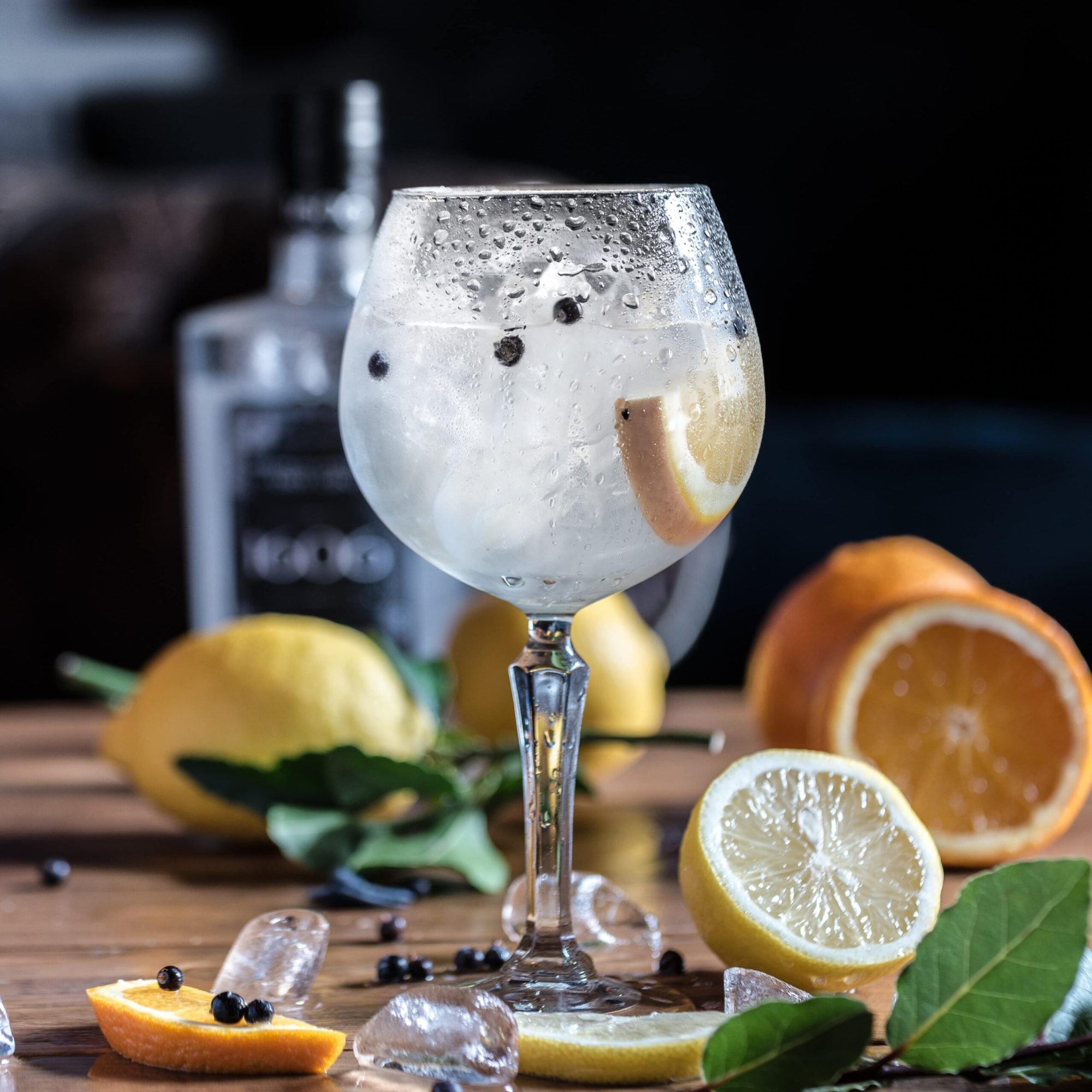 Gin and tonic with lemon and orange. Creating your own, bespoke gin during a Gin Distillery Tour and Tasting Experience